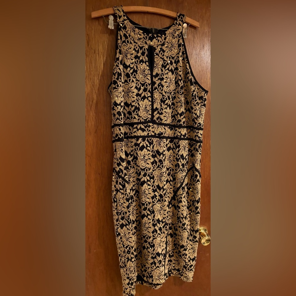 Elegant Black and Gold Party Dress. Stretch fit. Size 22W
FREE SHIPPING